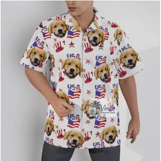 American Flag Your Pet Face Hawaiian Shirt For 4th Of July Patriotic Day