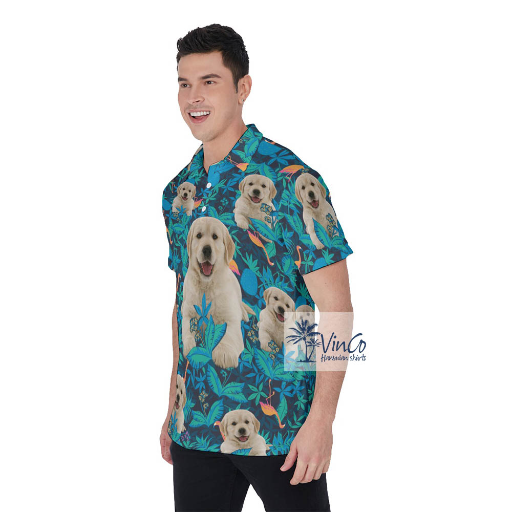 Custom Dog Face Flamingo Hawaiian Golf Shirt For Men
