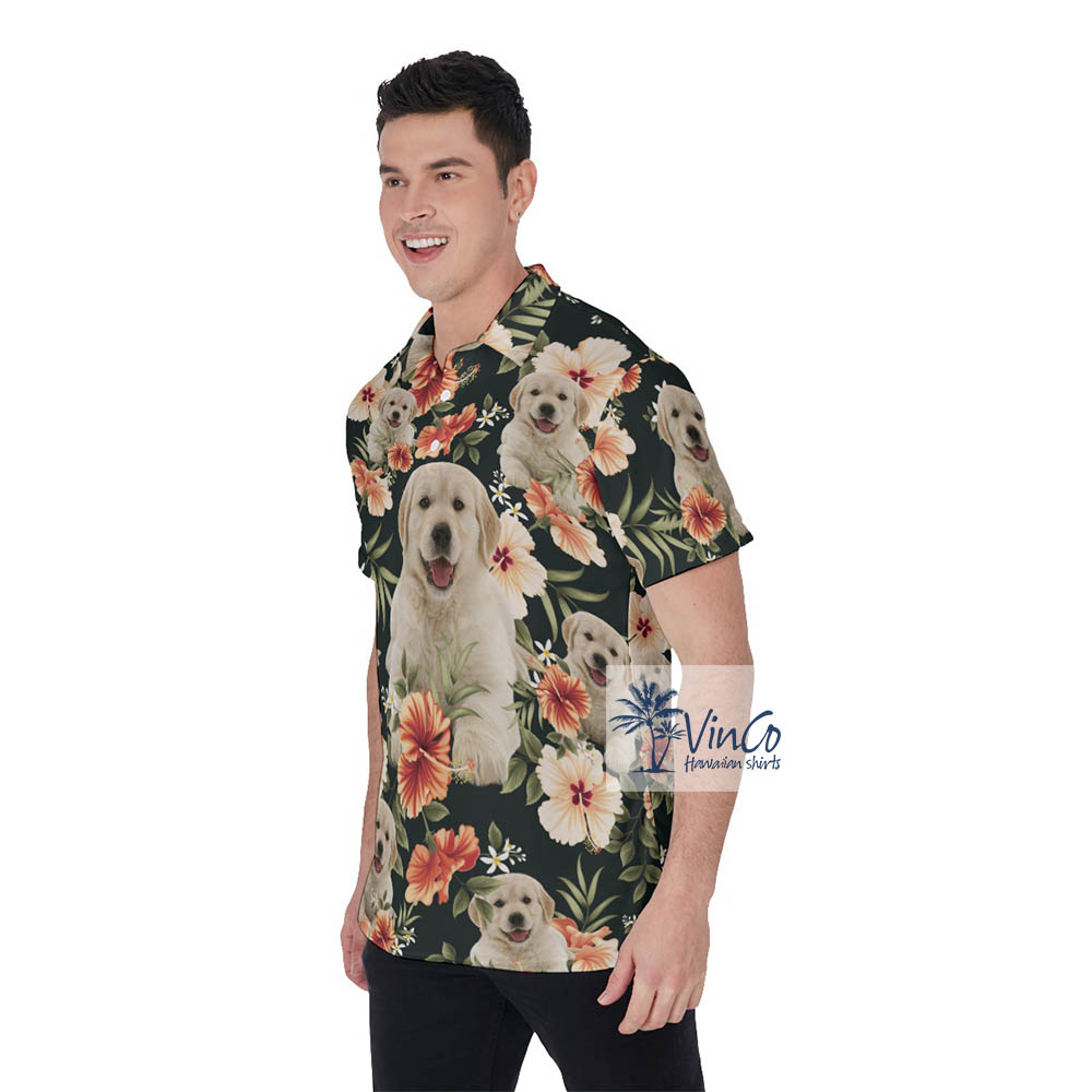 Floral Custom Hawaiian Polo Shirts With Dog Face