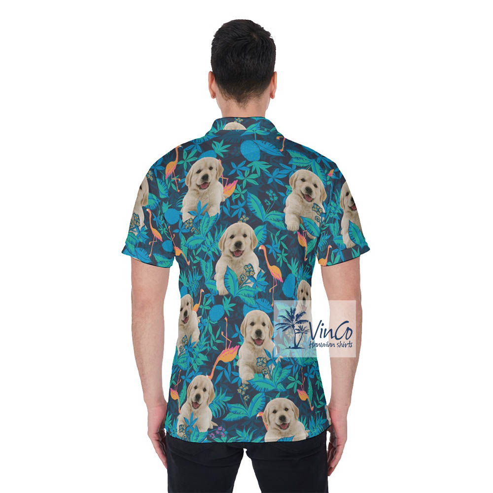 Custom Dog Face Flamingo Hawaiian Golf Shirt For Men