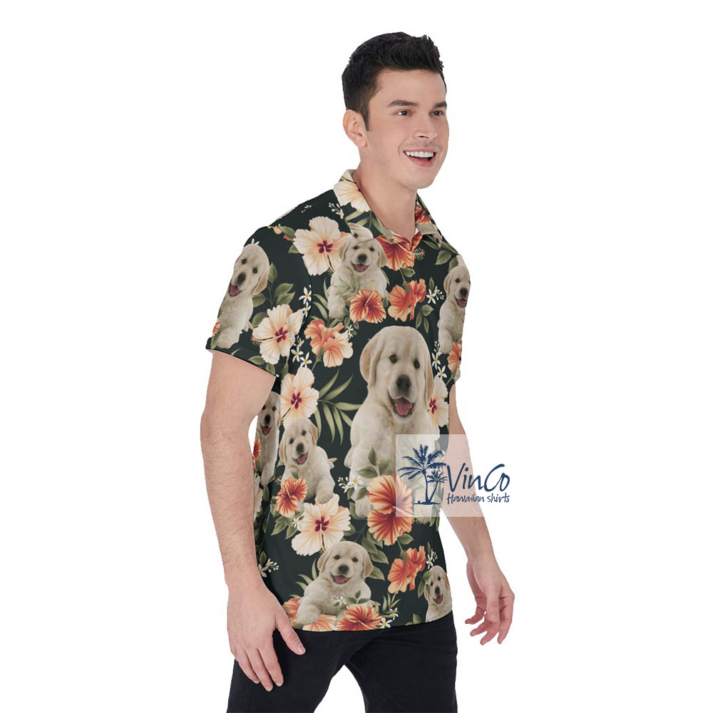 Floral Custom Hawaiian Polo Shirts With Dog Face