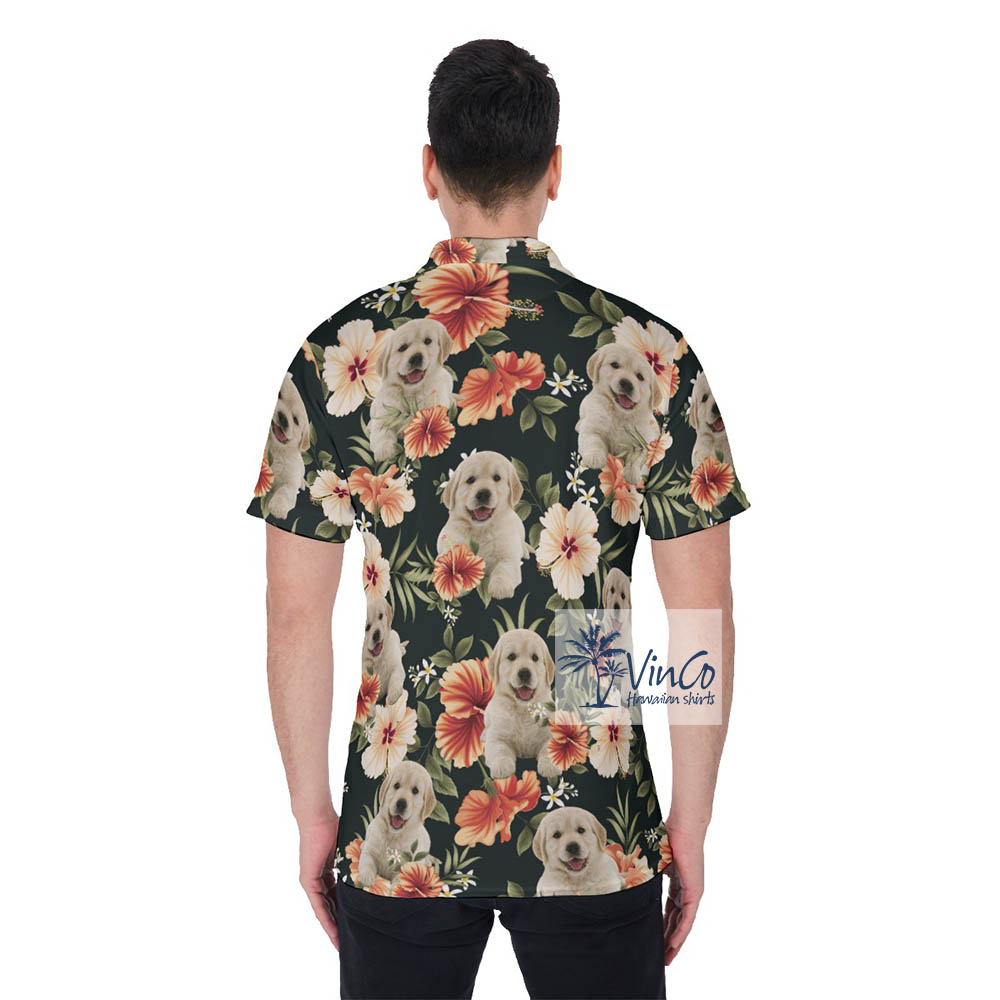 Floral Custom Hawaiian Polo Shirts With Dog Face