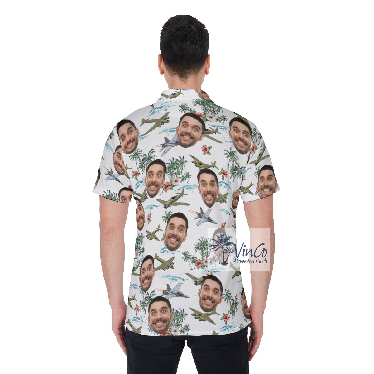 Tropical Palm Tree Airplanes Hawaiian Polo Shirt With Custom Face
