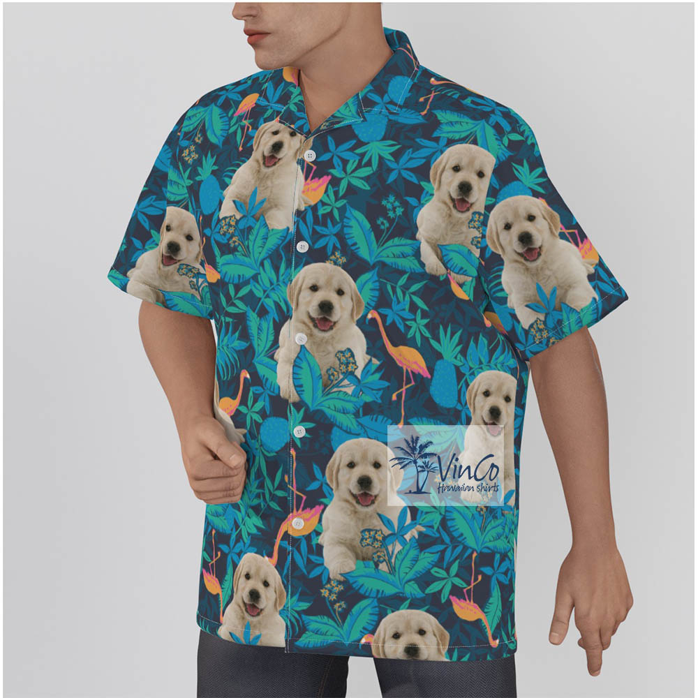 Flamingo Custom Dog Face Hawaiian Shirt For Men