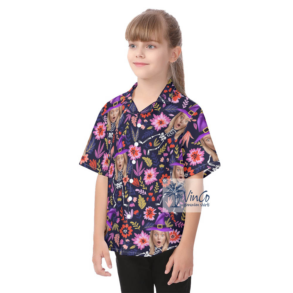 Funny Custom Face Halloween Witches Hawaiian Shirt For Kids