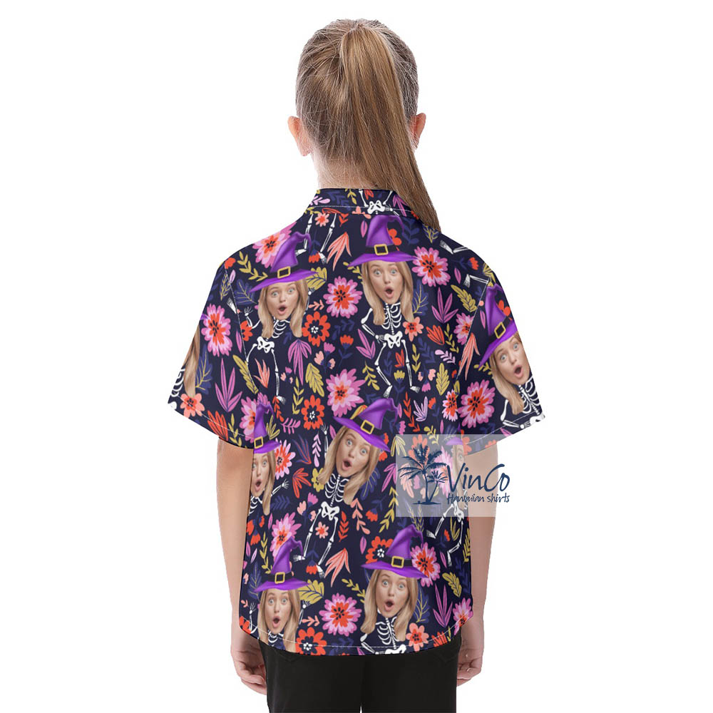 Funny Custom Face Halloween Witches Hawaiian Shirt For Kids