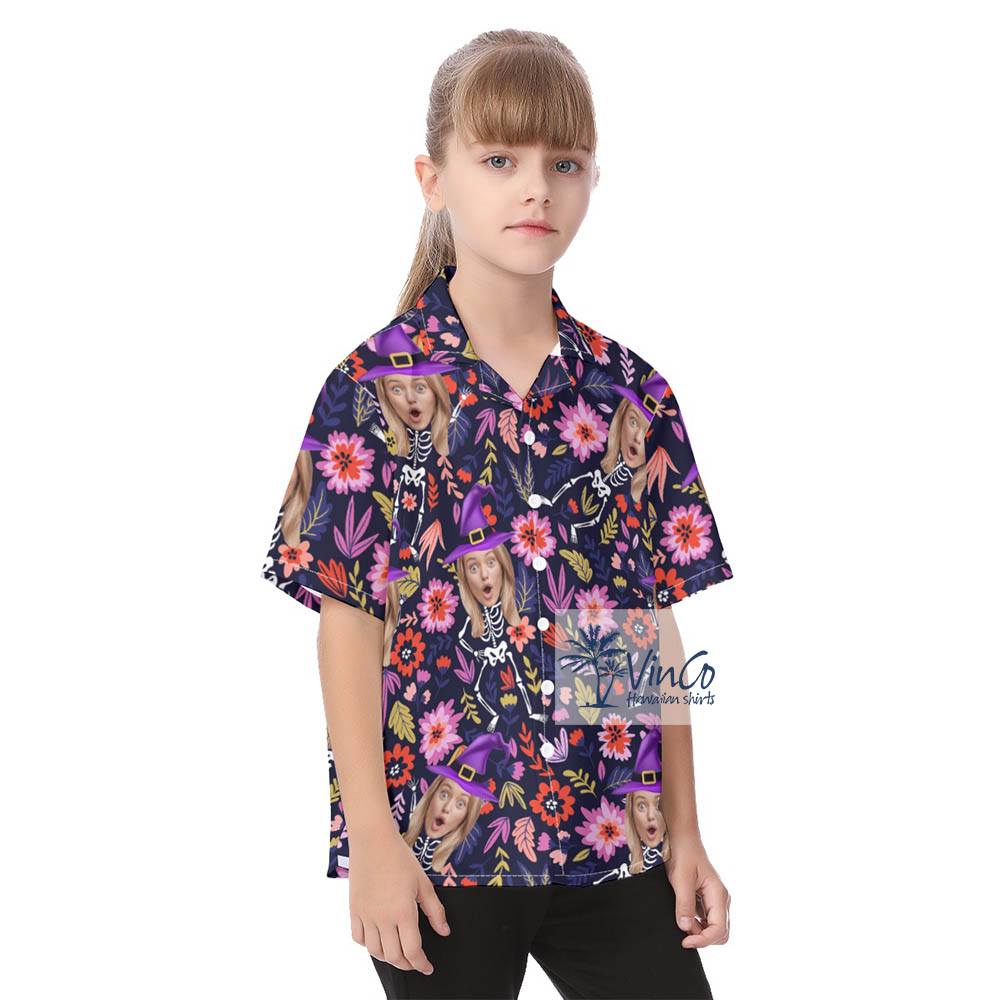Funny Custom Face Halloween Witches Hawaiian Shirt For Kids