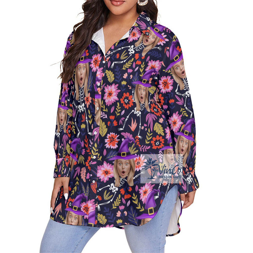 Custom Multiple Face Halloween Witches Plus Size Hawaiian Shirt For Women