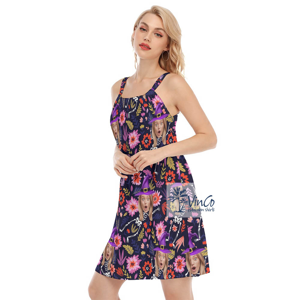 Custom Witch Face Halloween Hawaiian Dress For Women