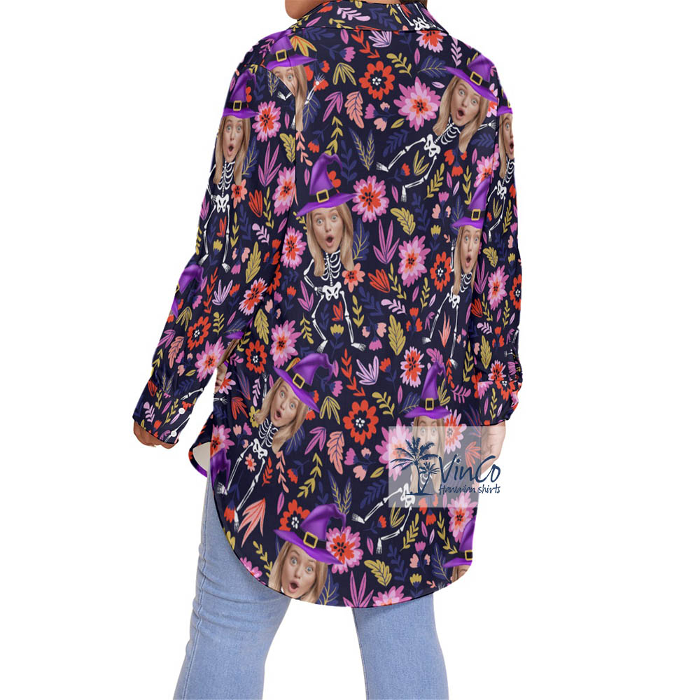 Custom Multiple Face Halloween Witches Plus Size Hawaiian Shirt For Women