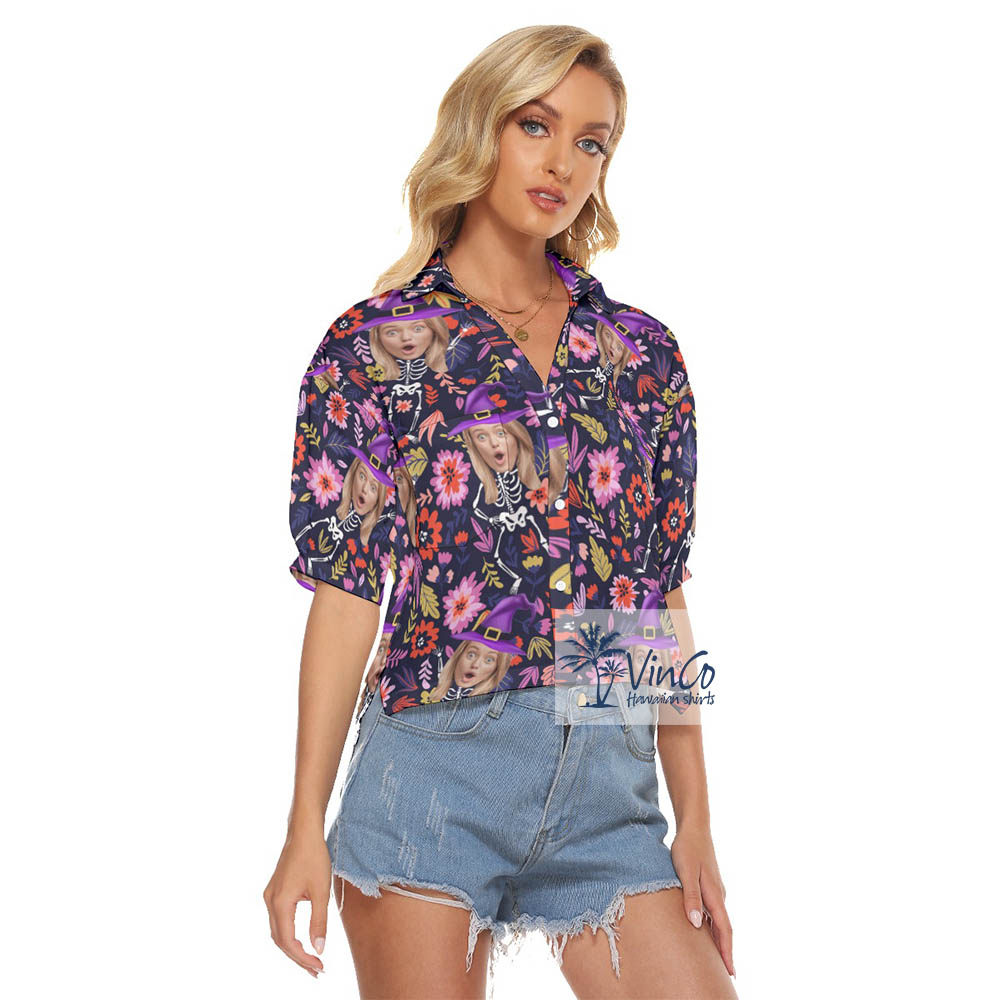 Custom Face Halloween Witches Hawaiian Crop Top For Women