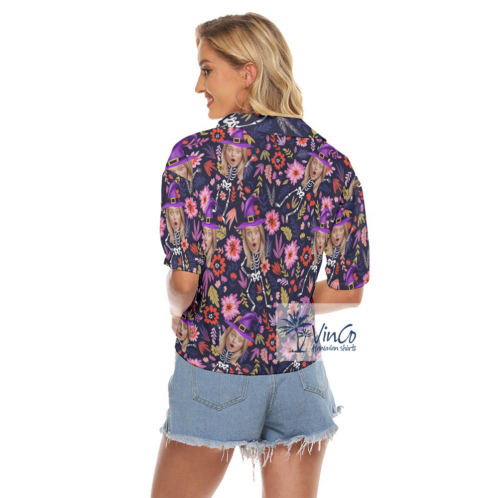 Custom Face Halloween Witches Hawaiian Crop Top For Women