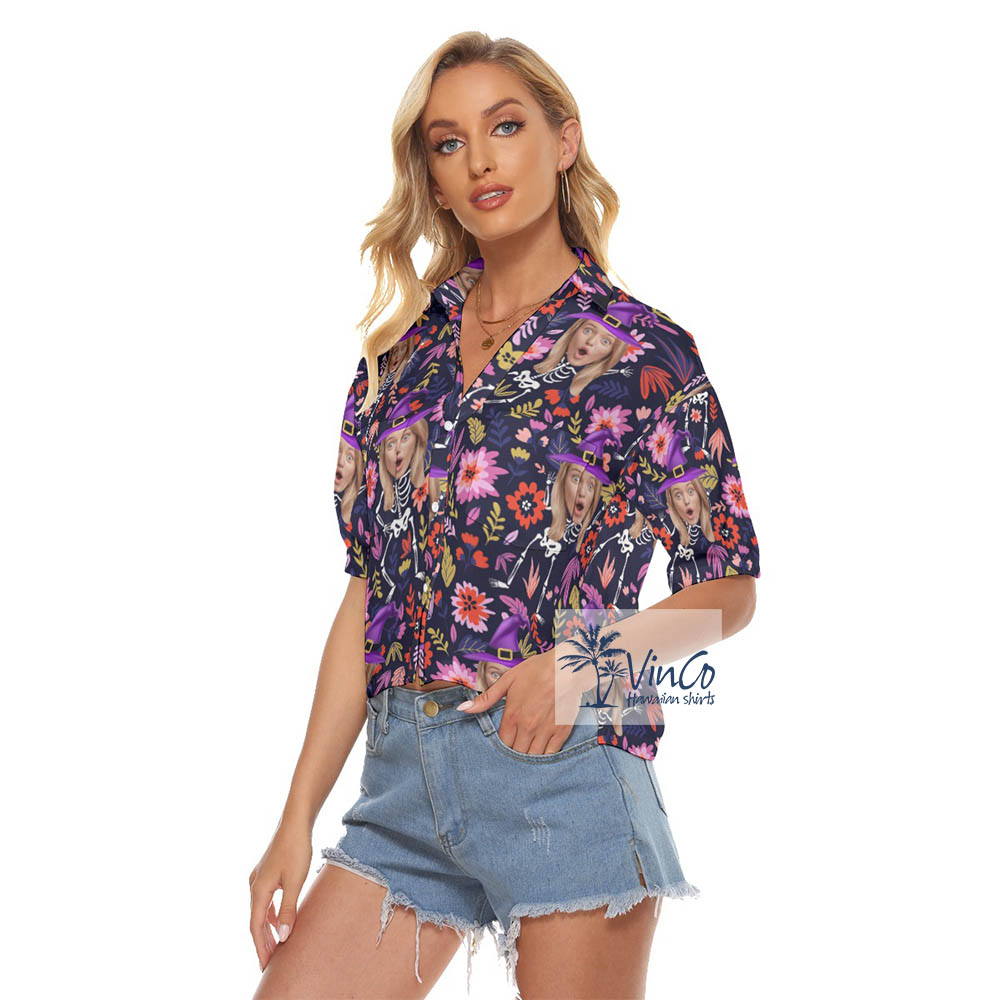 Custom Face Halloween Witches Hawaiian Crop Top For Women