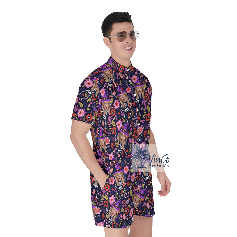 Custom Witch Face Halloween Hawaiian Romper For Men