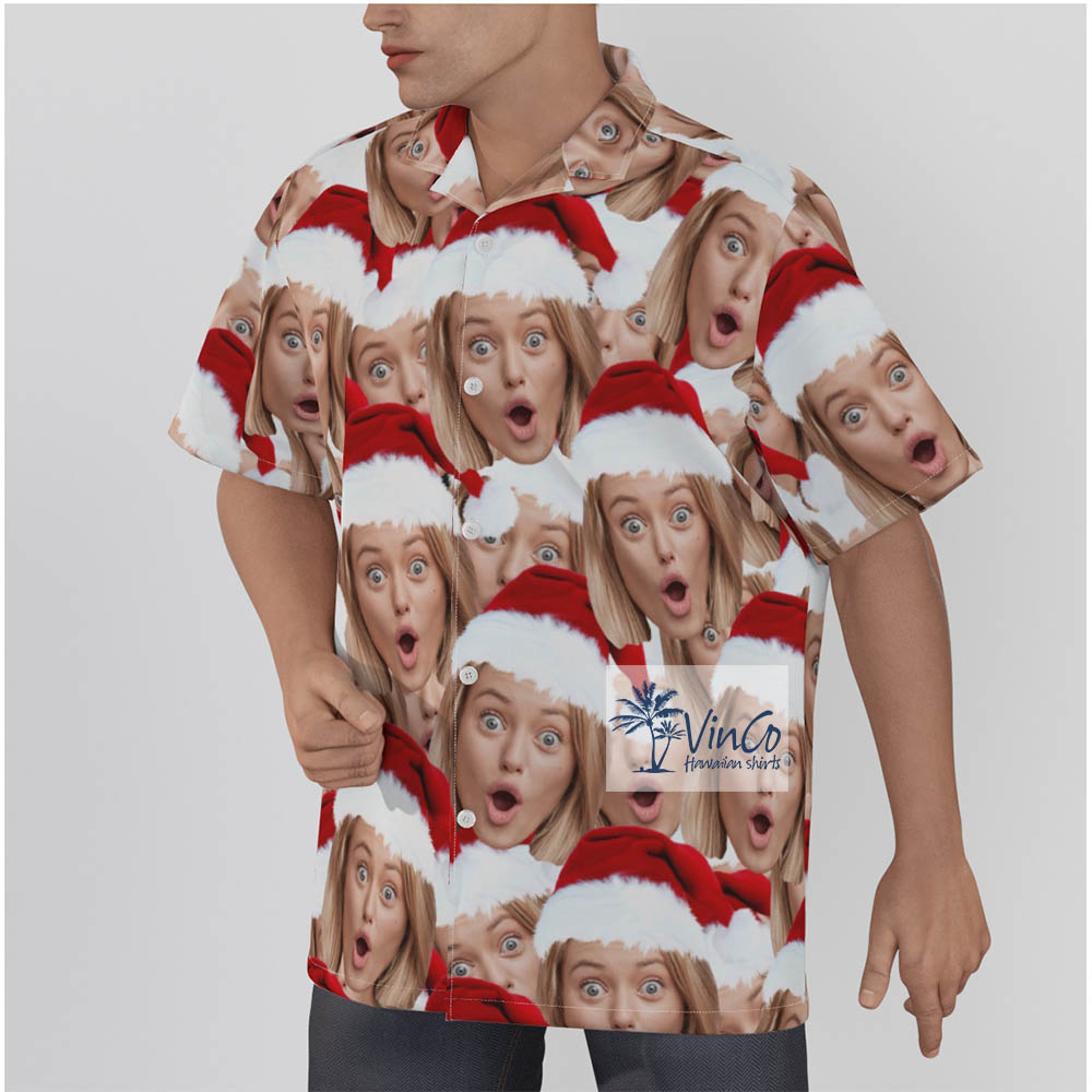 Men's Custom Multiple Faces Christmas Hawaiian Button Up Shirt