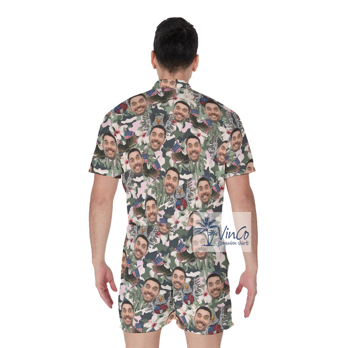 Cool Tactical Custom Face Hawaiian Romper American Eagle With Gun