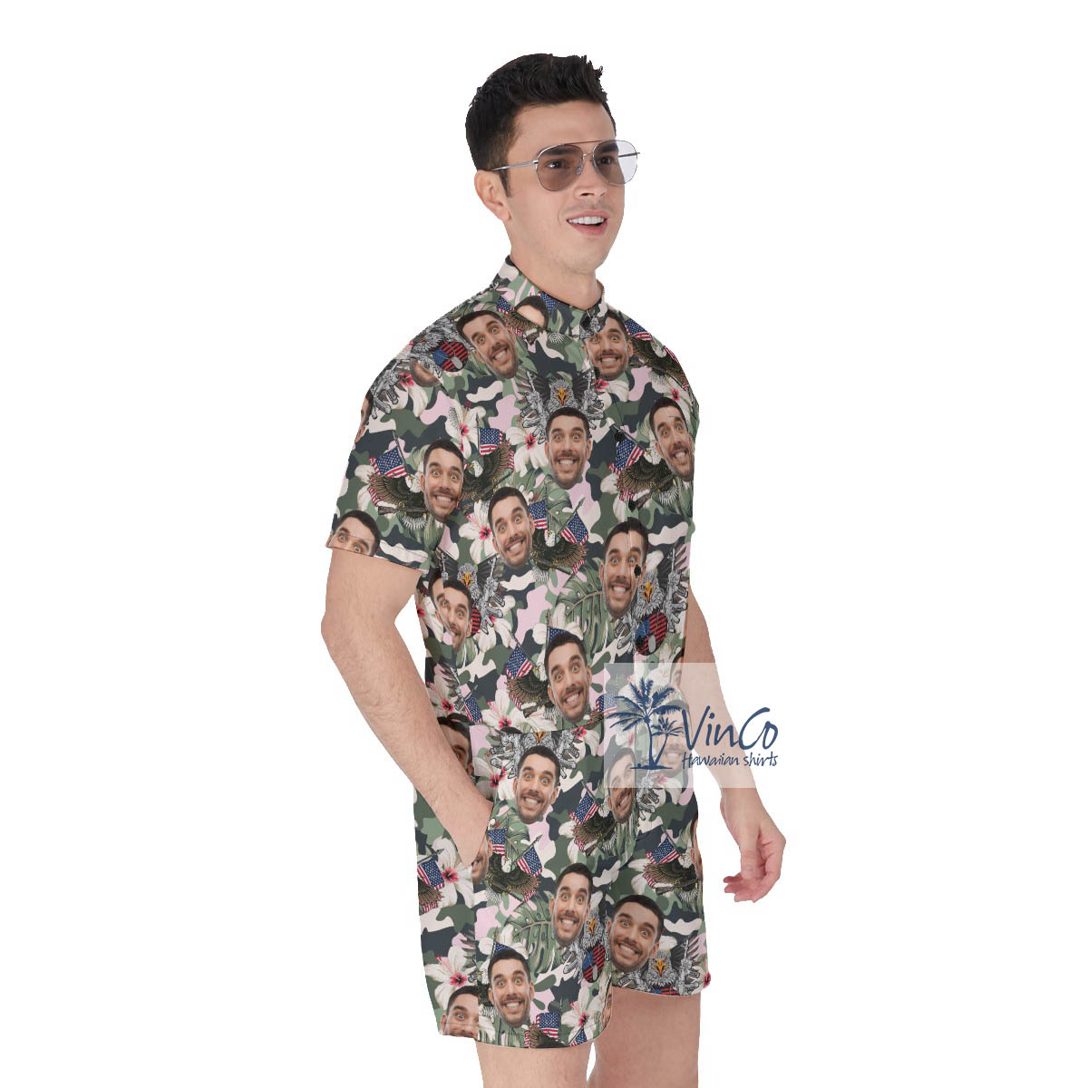 Cool Tactical Custom Face Hawaiian Romper American Eagle With Gun