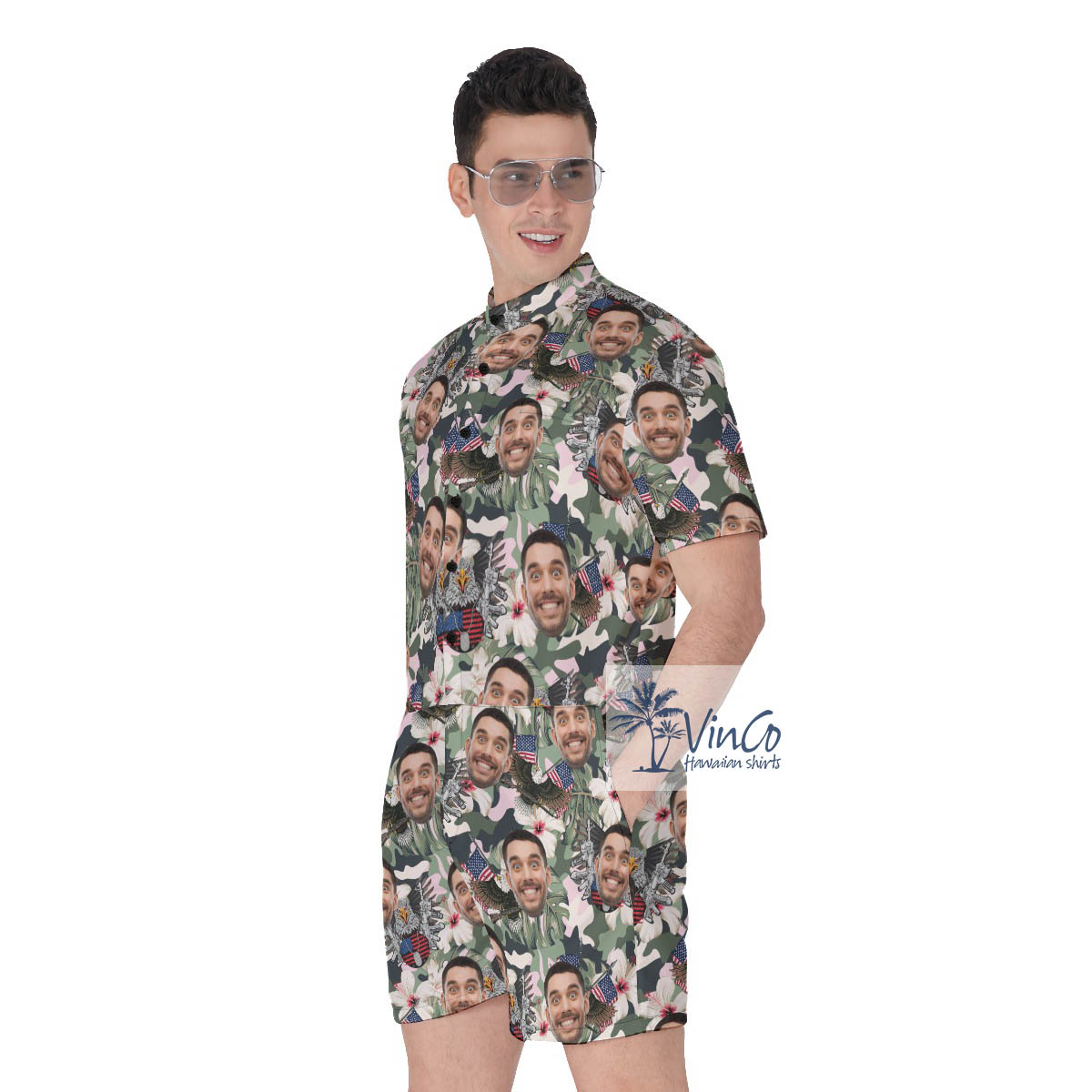 Cool Tactical Custom Face Hawaiian Romper American Eagle With Gun