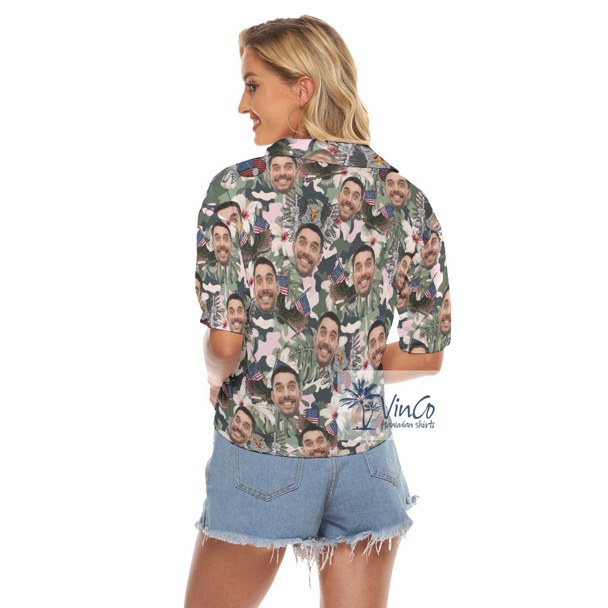 Custom Face American Eagle Gun Hawaiian Crop Top Shirt