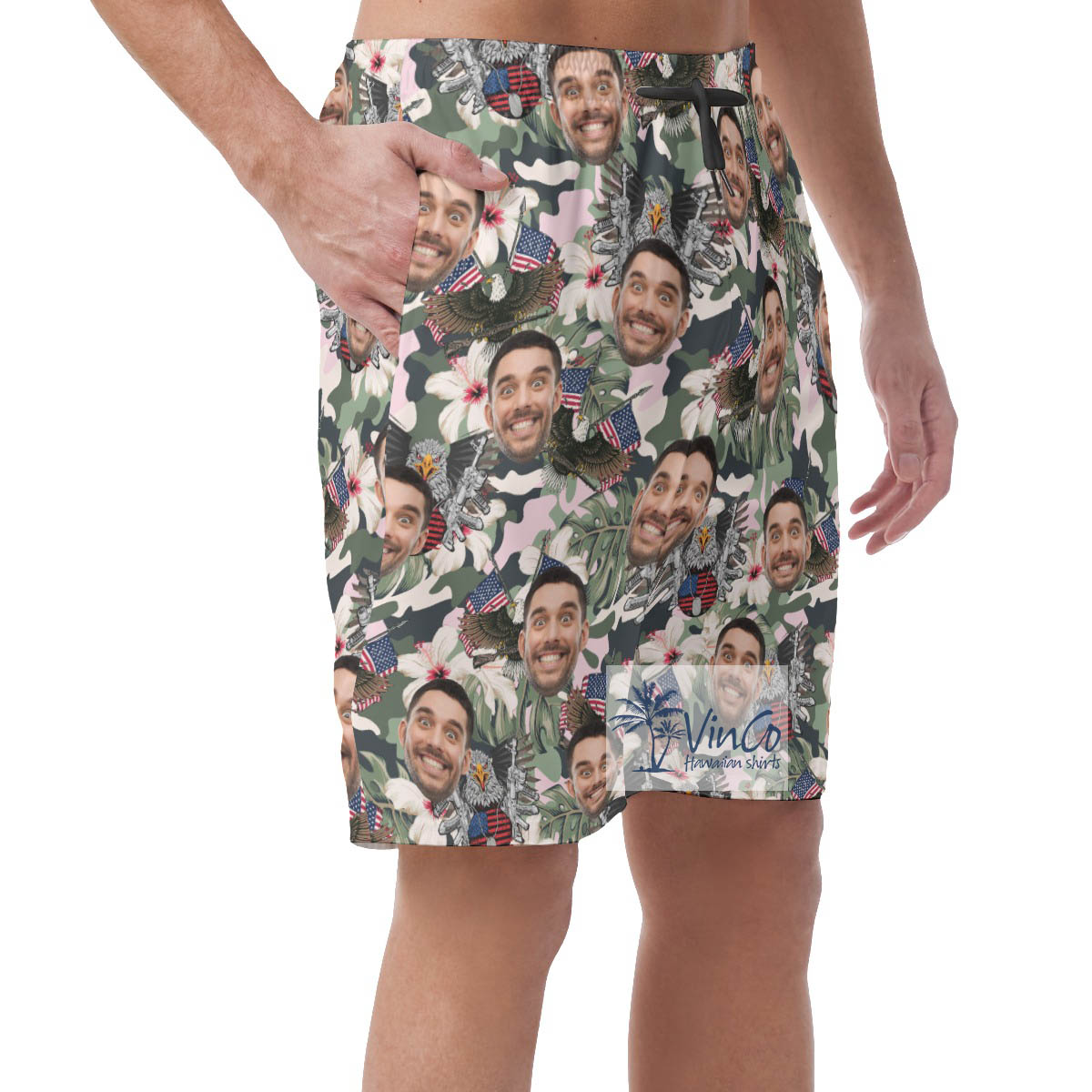 Cool American Eagle Gun Custom Face Hawaiian Summer Shorts