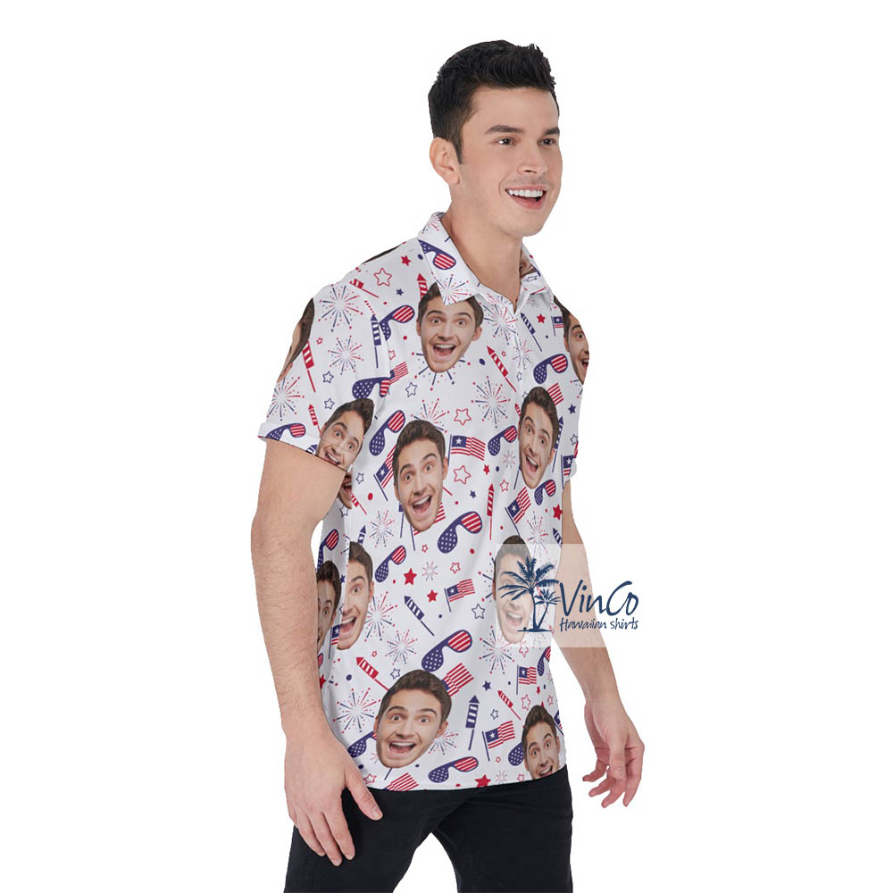 Personalized Multiple Face Custom 4th Of July Hawaiian Golf Shirt Polo