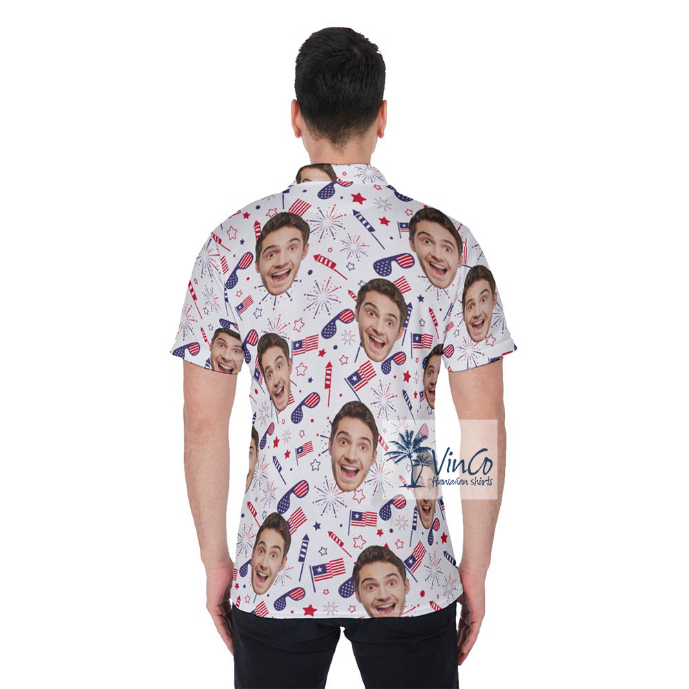 Personalized Multiple Face Custom 4th Of July Hawaiian Golf Shirt Polo