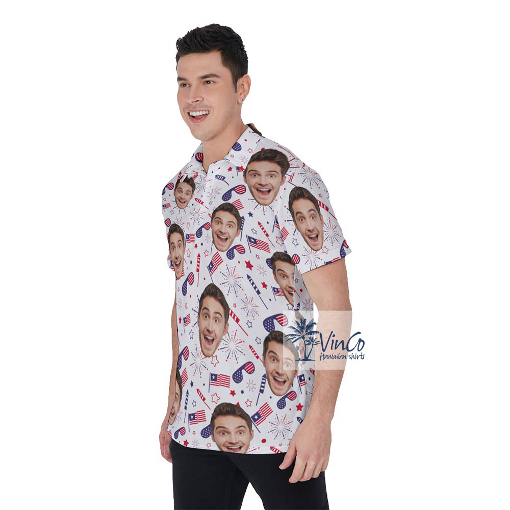 Personalized Multiple Face Custom 4th Of July Hawaiian Golf Shirt Polo