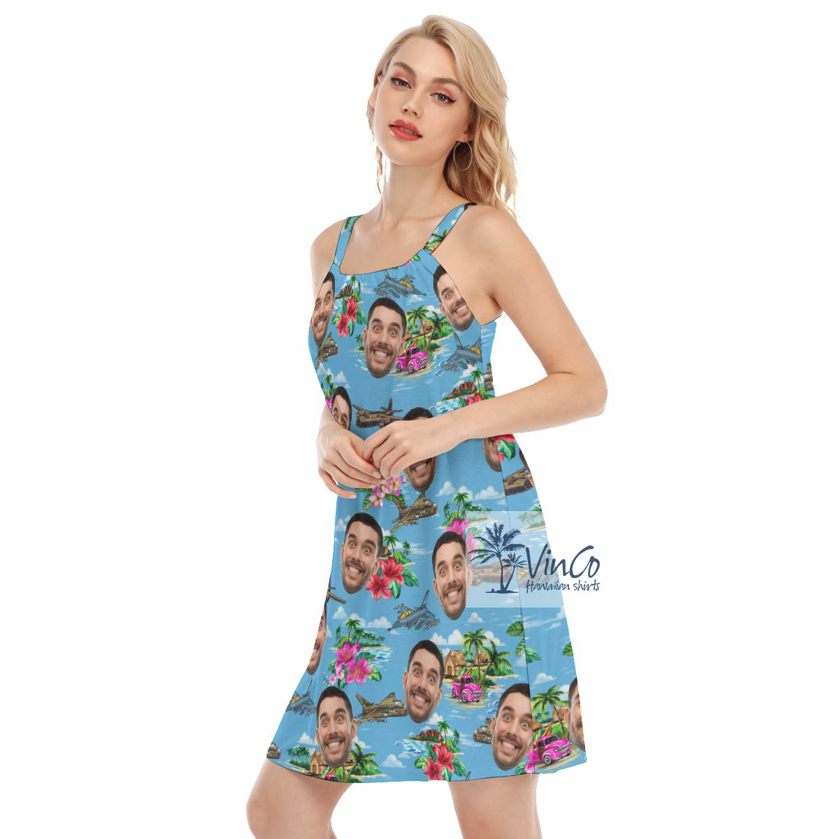 Custom Face Tropical Bomber Planes Hawaiian Dresses For Women