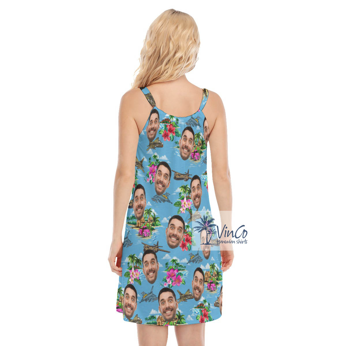 Custom Face Tropical Bomber Planes Hawaiian Dresses For Women