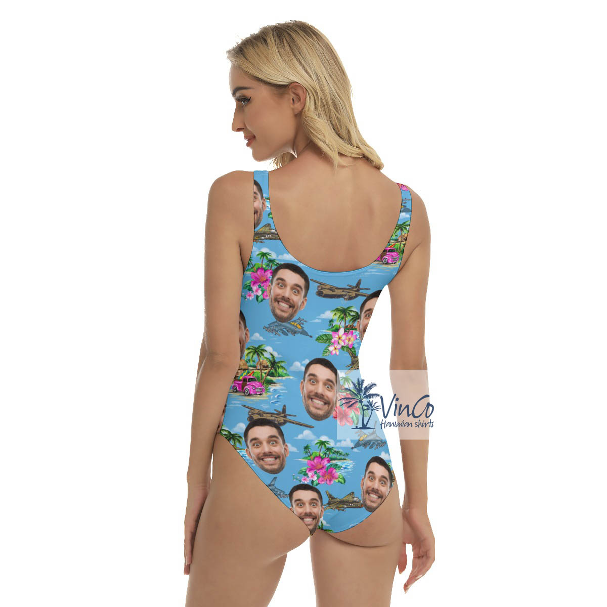 Custom Face Tropical Airplanes Hawaiian Swimsuit For Summer