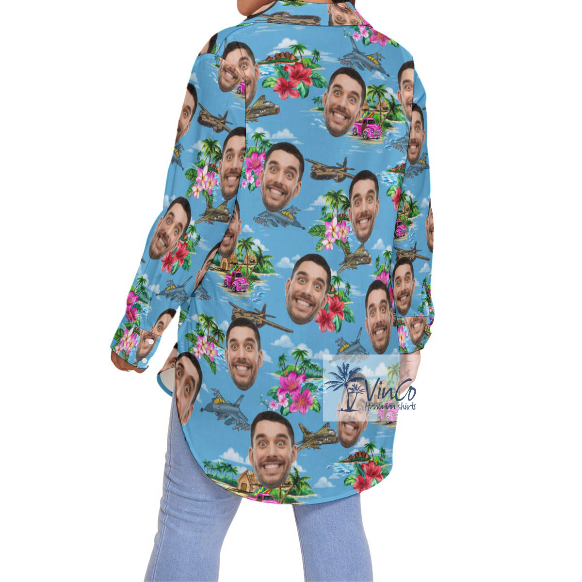Cool Fighter Planes Tropical Hawaiian Blouse Shirt With Custom Face