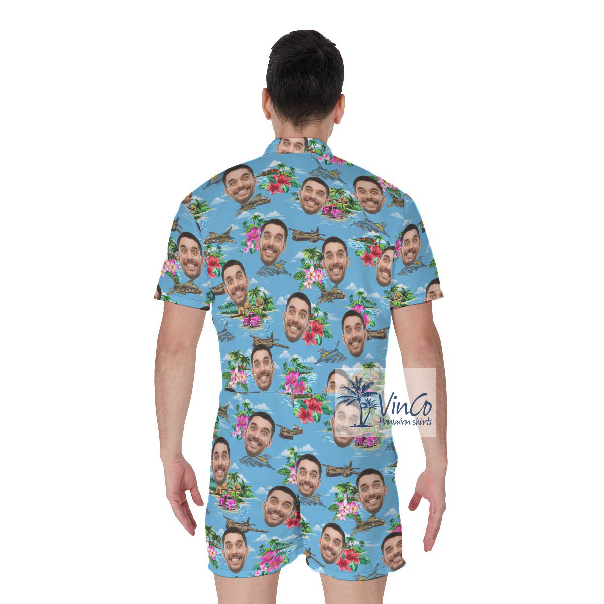 Custom Face Airplanes Hawaiian Romper For Men