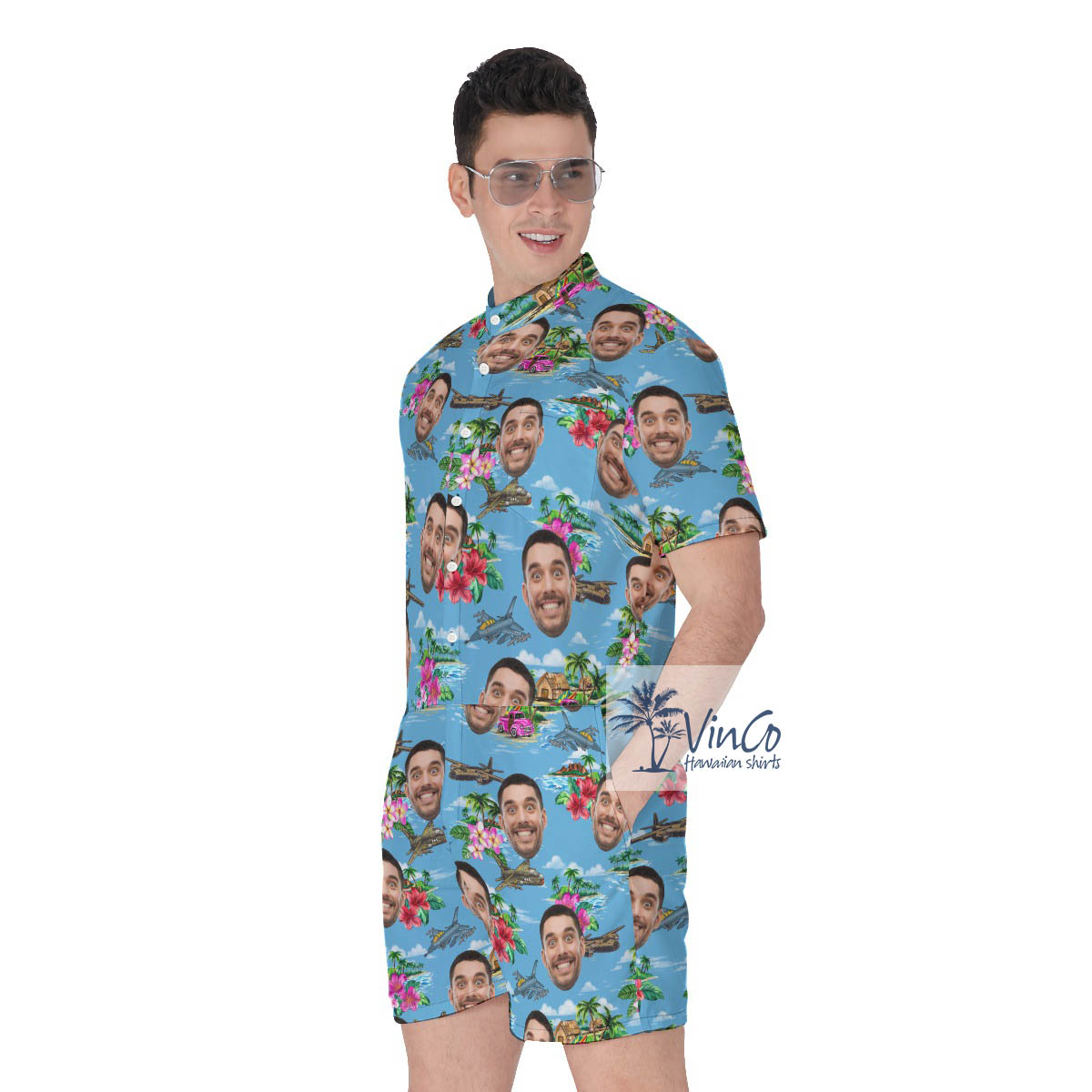 Custom Face Airplanes Hawaiian Romper For Men