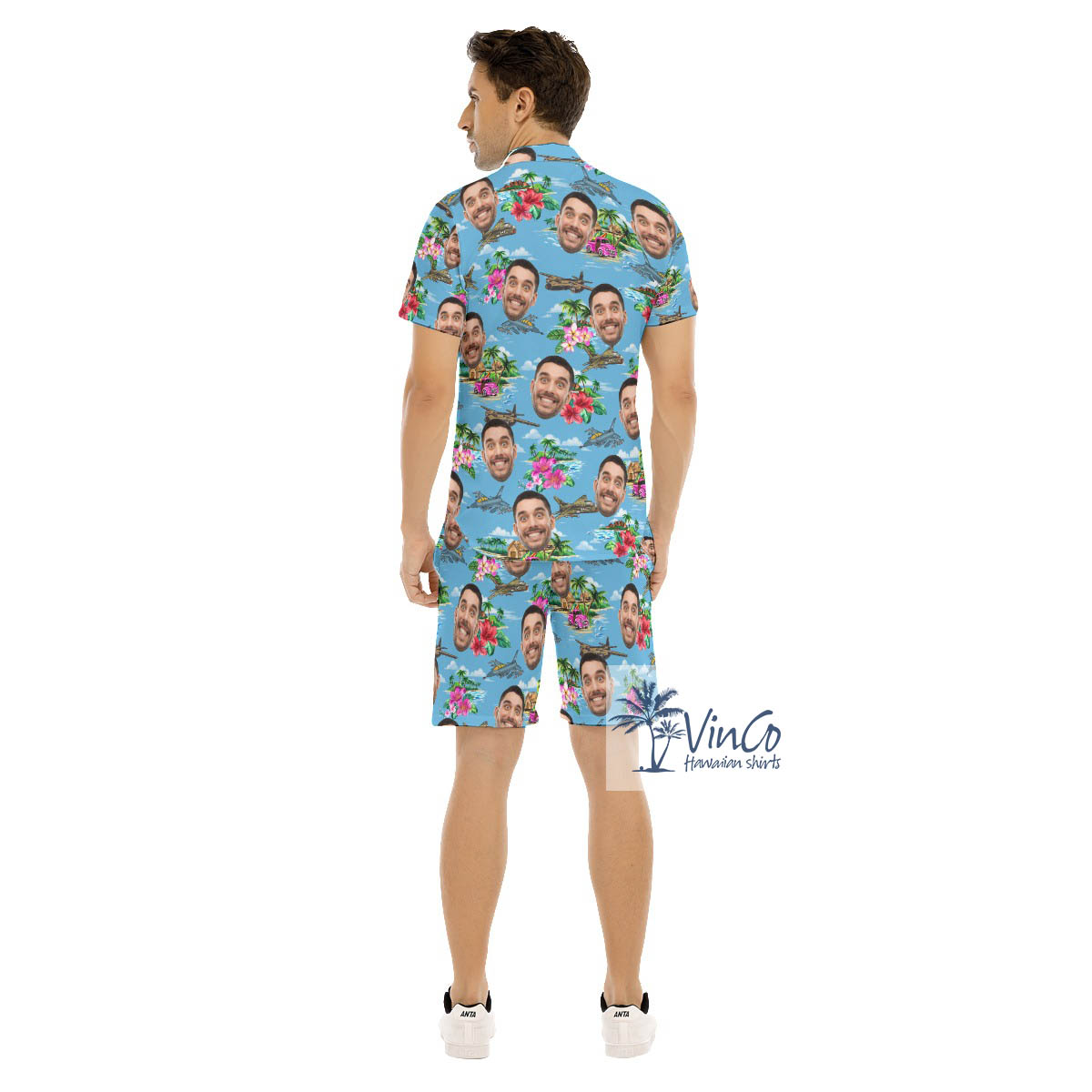 Custom Face Airplanes Blue Hawaiian Shirt And Matching Shorts