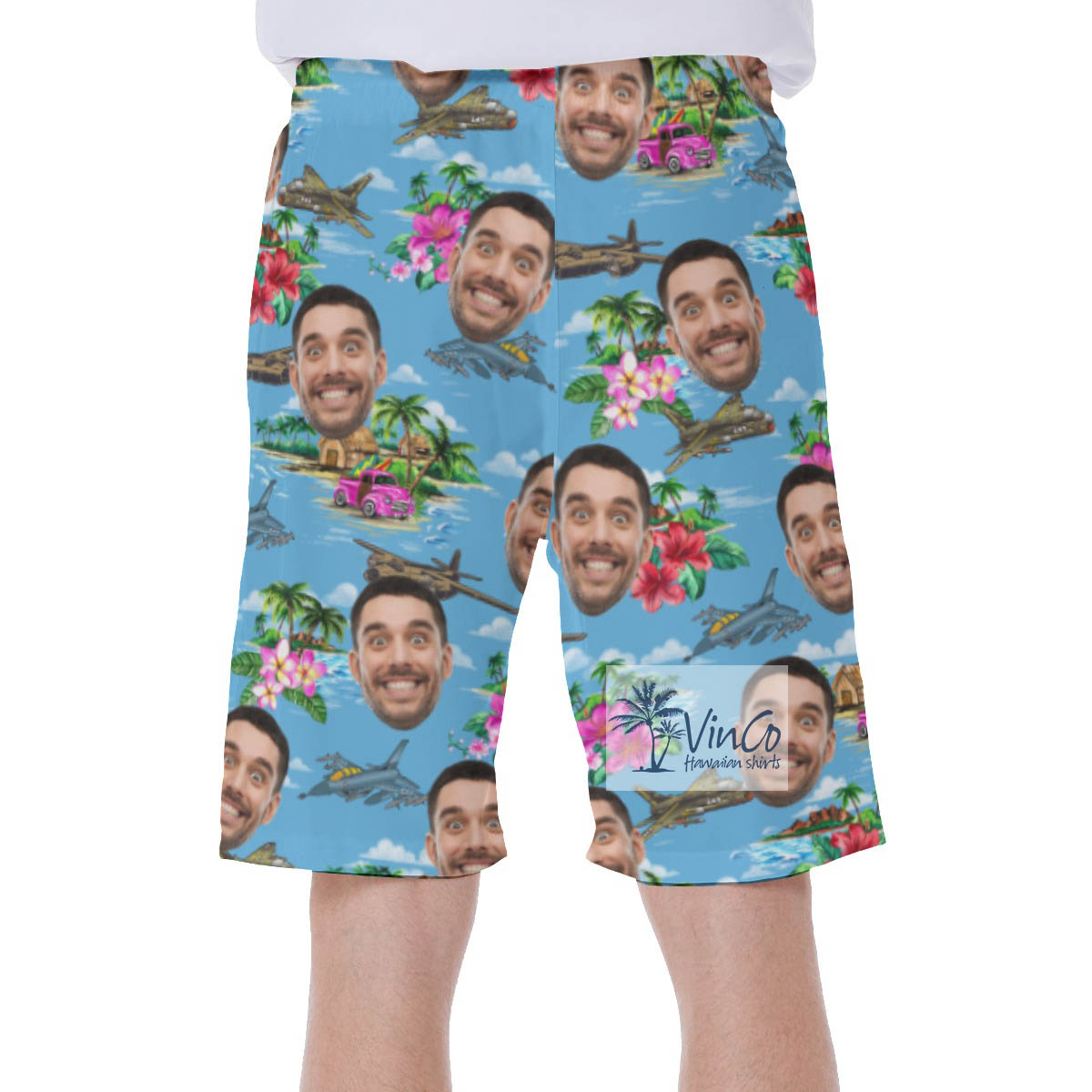 Custom Tropical Fighter Planes Hawaiian Swim Trunks With Face