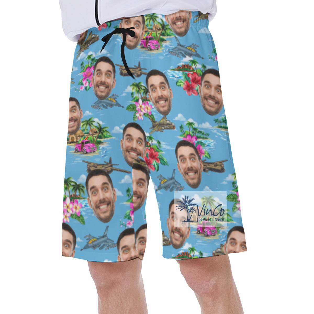 Custom Tropical Fighter Planes Hawaiian Swim Trunks With Face
