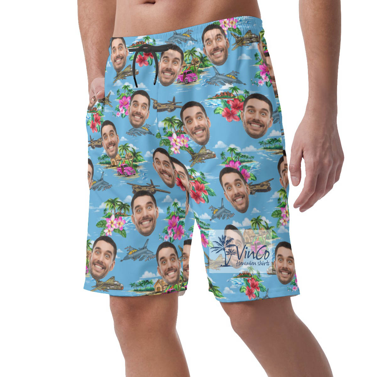 Fighter Planes Tropical Hawaiian Beach Shorts With Custom Face
