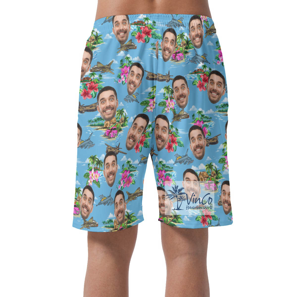Fighter Planes Tropical Hawaiian Beach Shorts With Custom Face