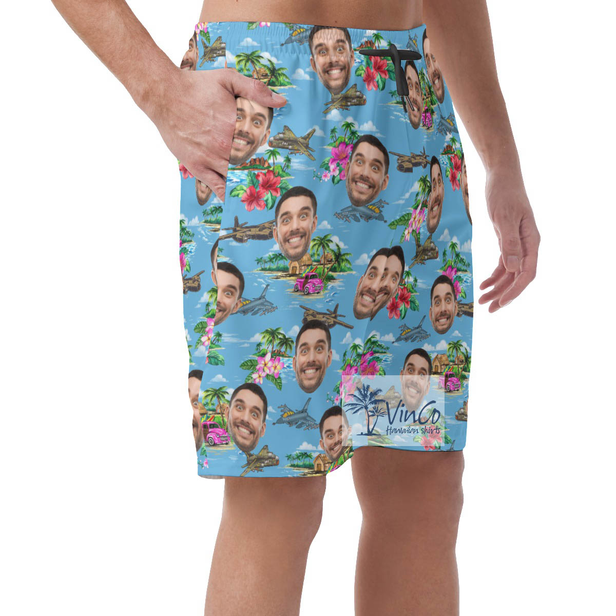 Fighter Planes Tropical Hawaiian Beach Shorts With Custom Face