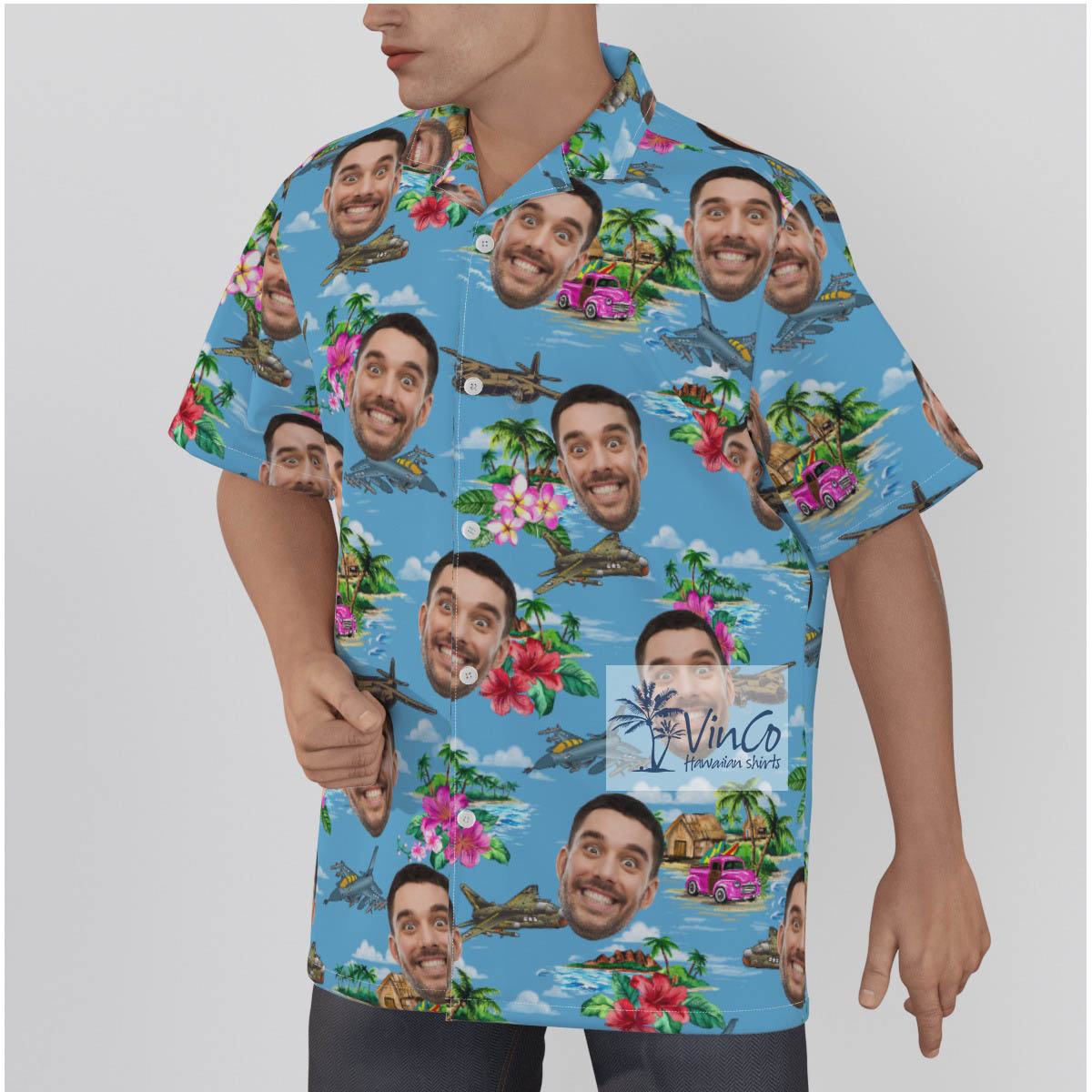 Funny Custom Face Airplanes Tropical Hawaiian Shirt