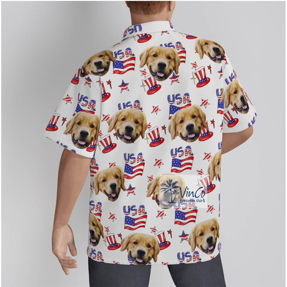 American Flag Your Pet Face Hawaiian Shirt For 4th Of July Patriotic Day