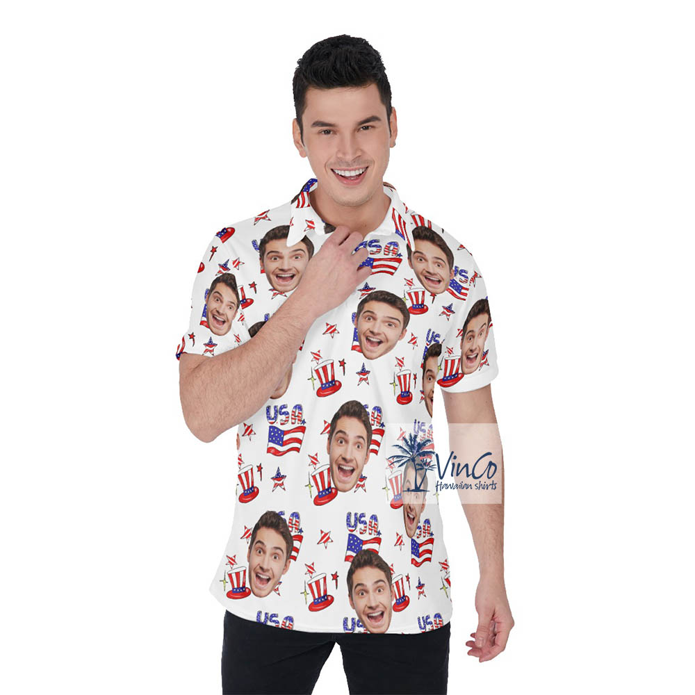 Custom Multiple Faces American Polo Shirt Patriotic Hawaiian Golf Shirt - variant image 1