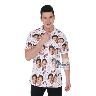 Custom Couple Picture 4th Of July Hawaiian Polo Shirt For Men