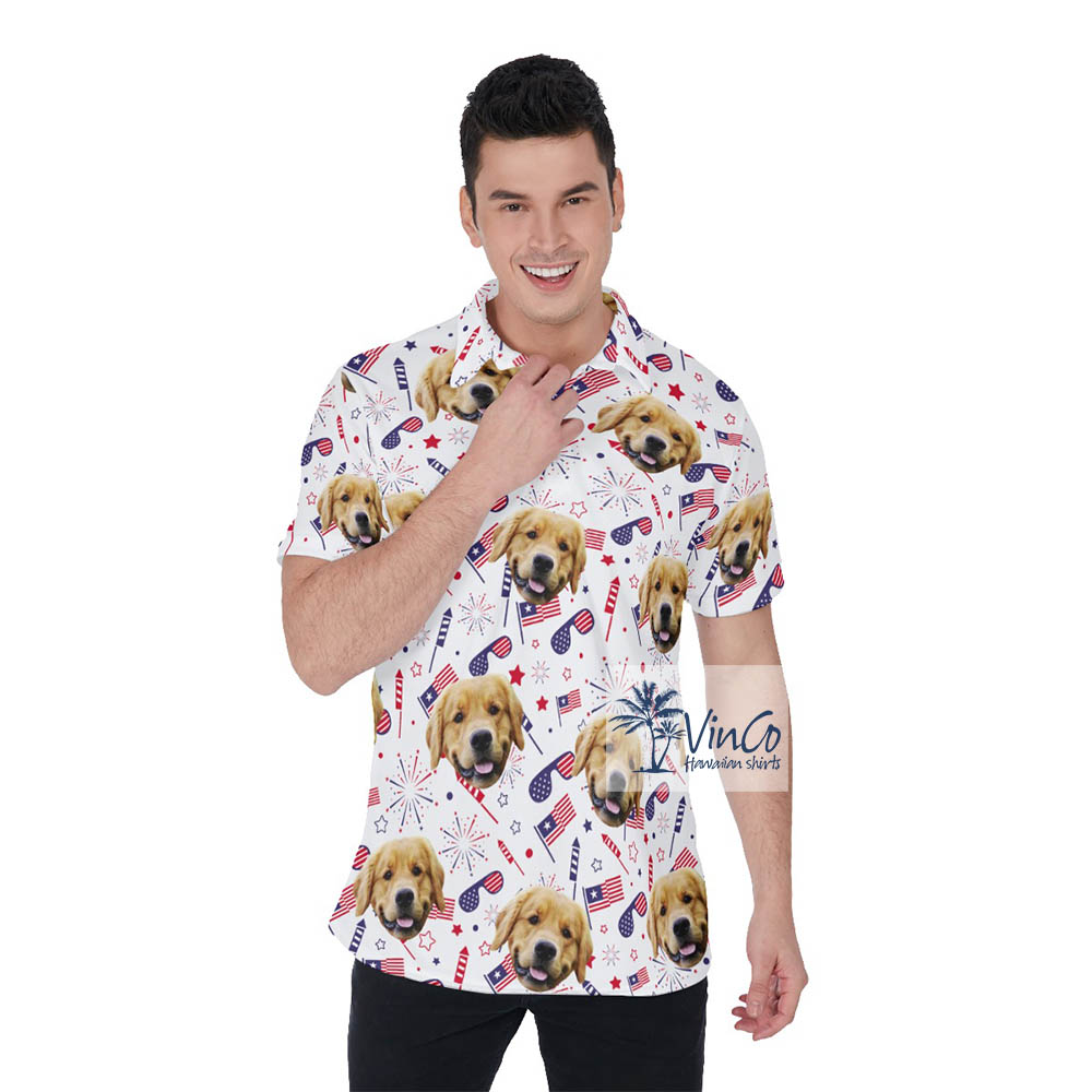 Personalized Pet Face Patriotic Hawaiian Golf Shirt - variant image 1
