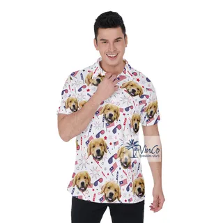 Upload Pet Photo Custom Patriotic Hawaiian Polo Shirt For Men