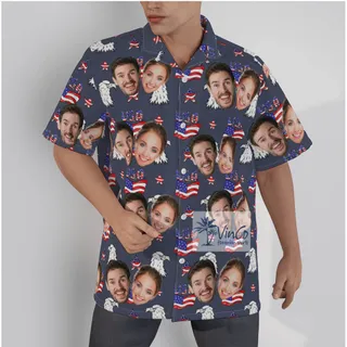 Navy Custom Couple 4th of July Hawaiian Shirt For Men