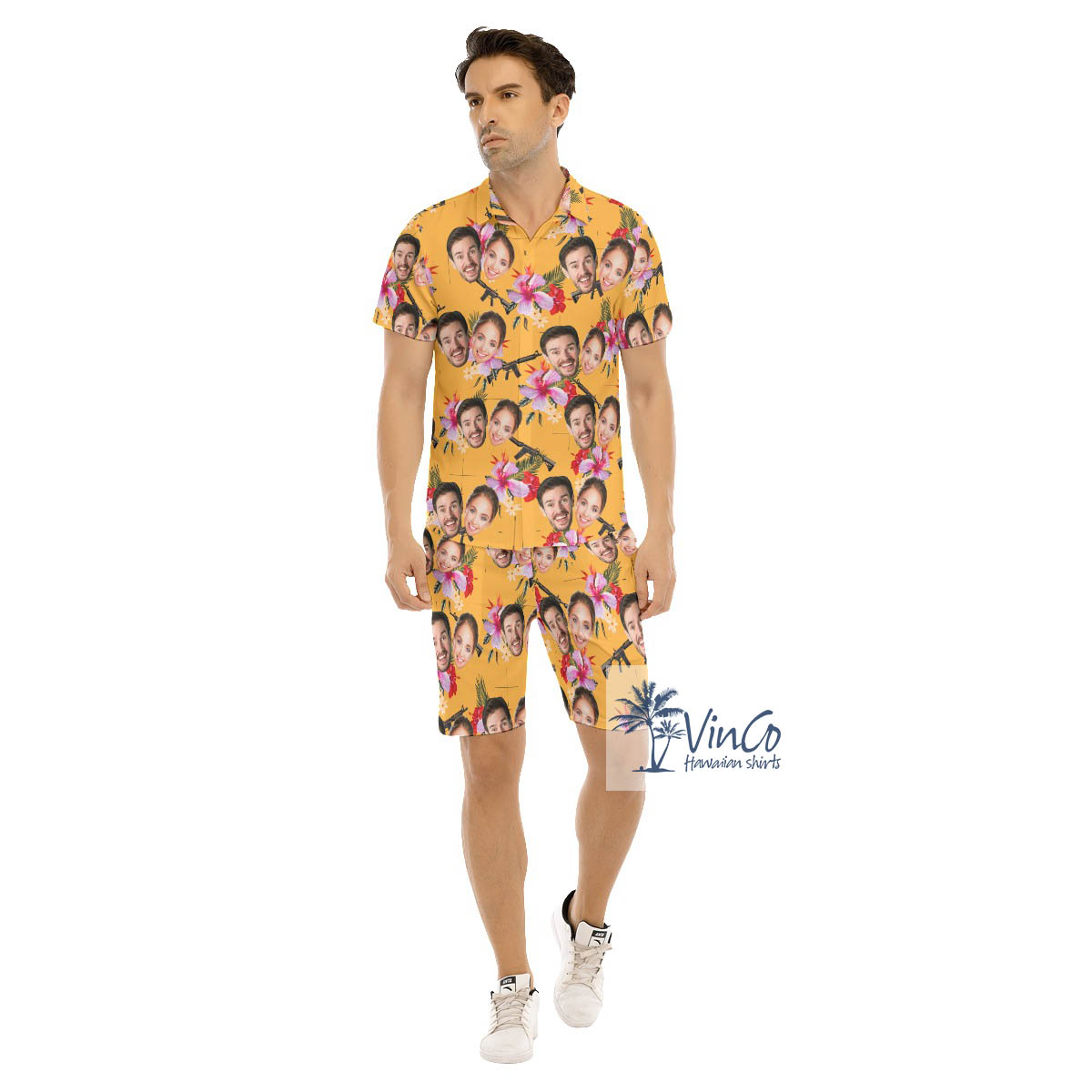 Funny Custom Floral Gun Hawaiian Shirt And Shorts With Multiple Faces - variant image 1