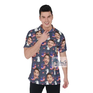 Custom Multiple Faces 4th Of July Polo Golf Shirt Hawaiian Polo For Men
