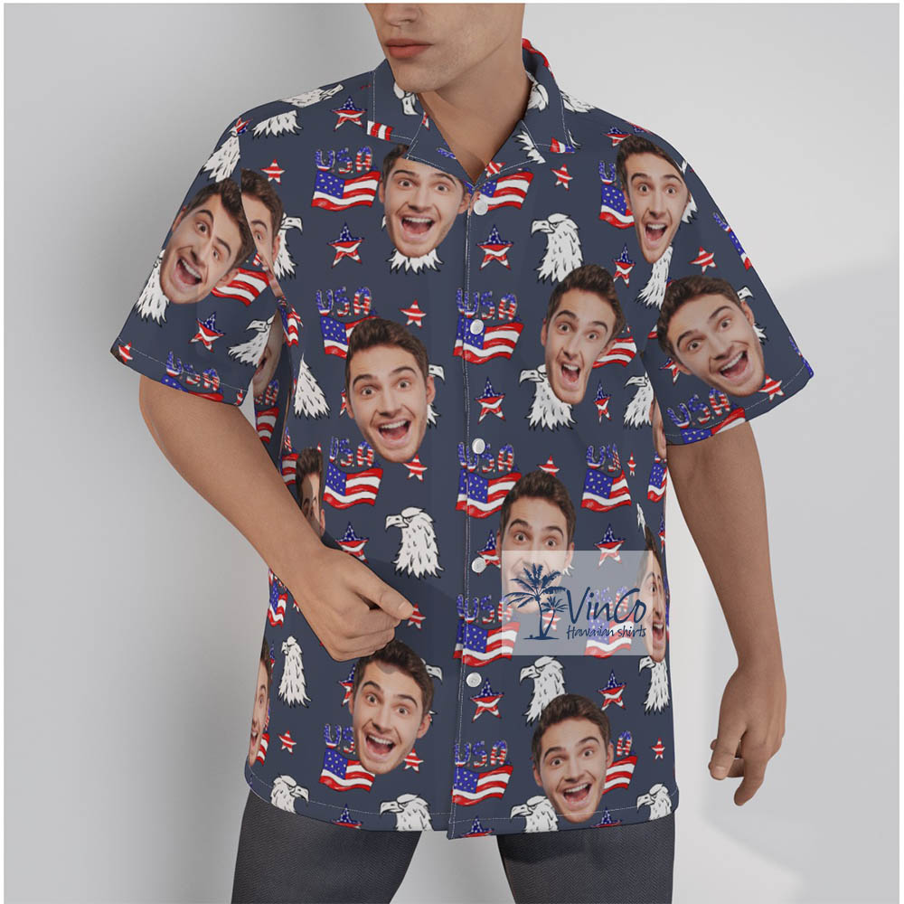Patriotic Hawaiian Shirt Custom Face 4th Of July Aloha Shirt - variant image 1