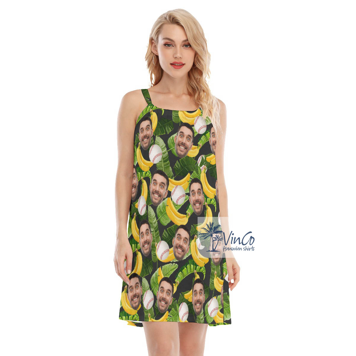 Funny Tropical Banana Baseball Hawaiian Dress With Custom Face - variant image 1